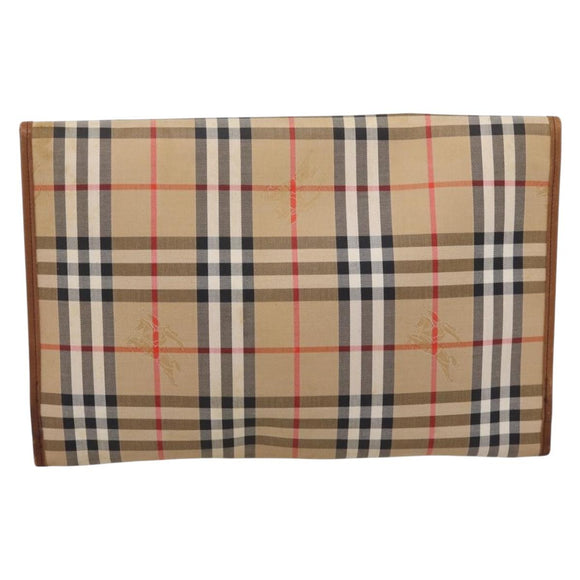 Burberrys Nova Check Clutch Bag Canvas Beige Gold Auth hk4161