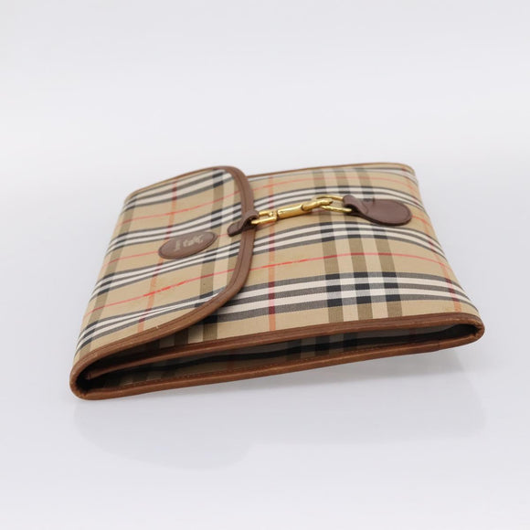 Burberrys Nova Check Clutch Bag Canvas Beige Gold Auth hk4161