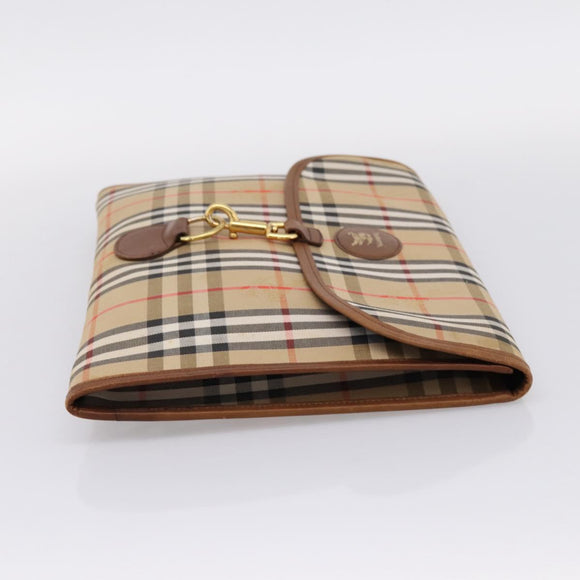 Burberrys Nova Check Clutch Bag Canvas Beige Gold Auth hk4161