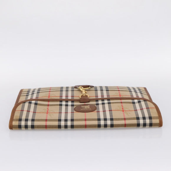 Burberrys Nova Check Clutch Bag Canvas Beige Gold Auth hk4161