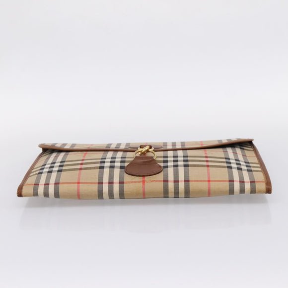 Burberrys Nova Check Clutch Bag Canvas Beige Gold Auth hk4161