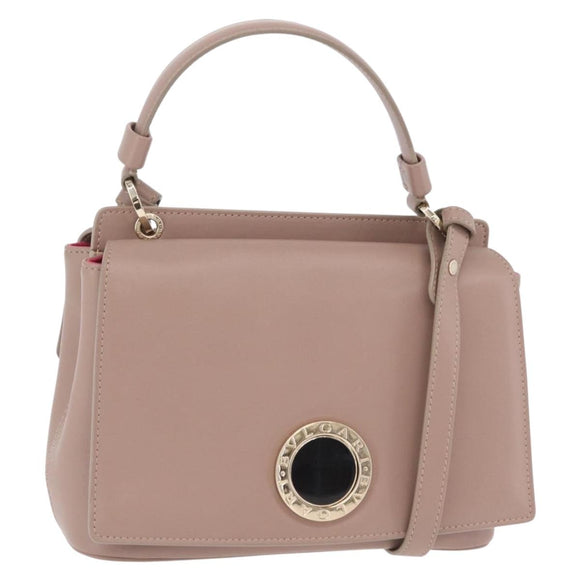 BVLGARI Duet Hand Bag Leather 2way Beige Gold Auth hk4163A