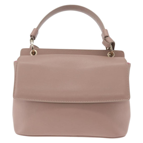 BVLGARI Duet Hand Bag Leather 2way Beige Gold Auth hk4163A