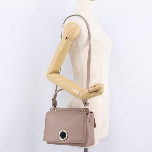 BVLGARI Duet Hand Bag Leather 2way Beige Gold Auth hk4163A