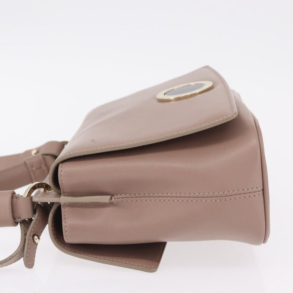 BVLGARI Duet Hand Bag Leather 2way Beige Gold Auth hk4163A