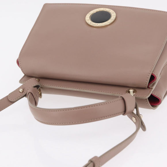 BVLGARI Duet Hand Bag Leather 2way Beige Gold Auth hk4163A
