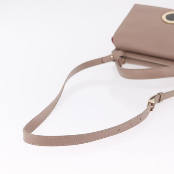 BVLGARI Duet Hand Bag Leather 2way Beige Gold Auth hk4163A