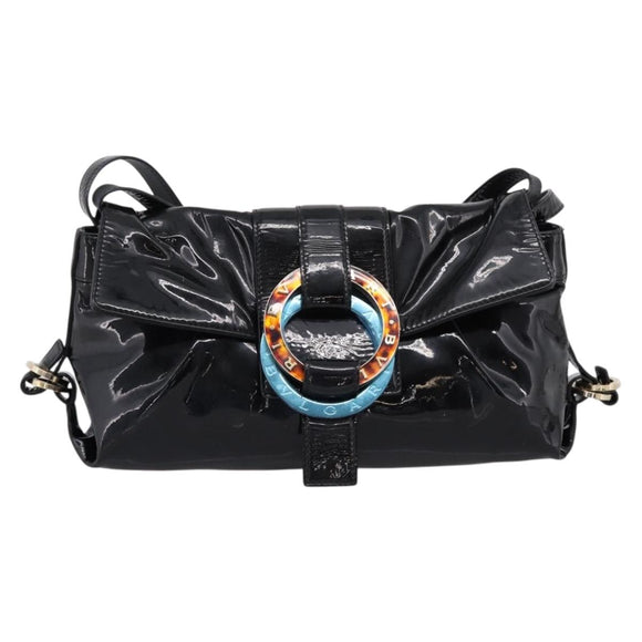 BVLGARI Shoulder Bag Patent leather Black Gold Auth hk4164