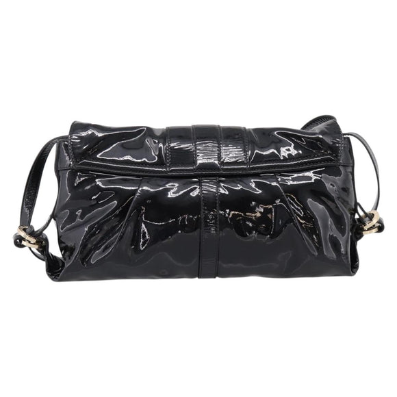BVLGARI Shoulder Bag Patent leather Black Gold Auth hk4164