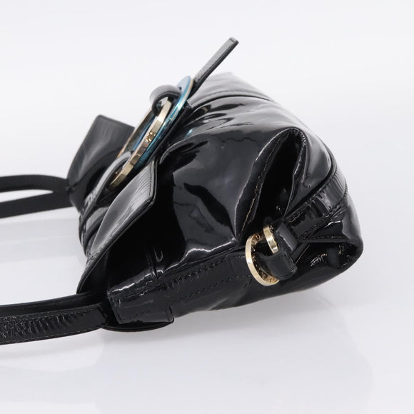 BVLGARI Shoulder Bag Patent leather Black Gold Auth hk4164