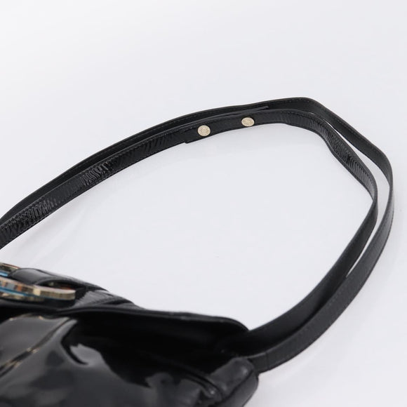 BVLGARI Shoulder Bag Patent leather Black Gold Auth hk4164