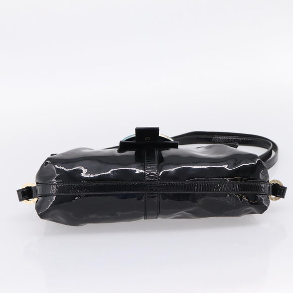 BVLGARI Shoulder Bag Patent leather Black Gold Auth hk4164