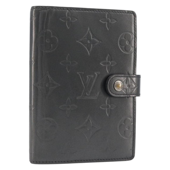 LOUIS VUITTON Monogram Mat Agenda PM Day Planner Cover Black R20932 Auth hk4172