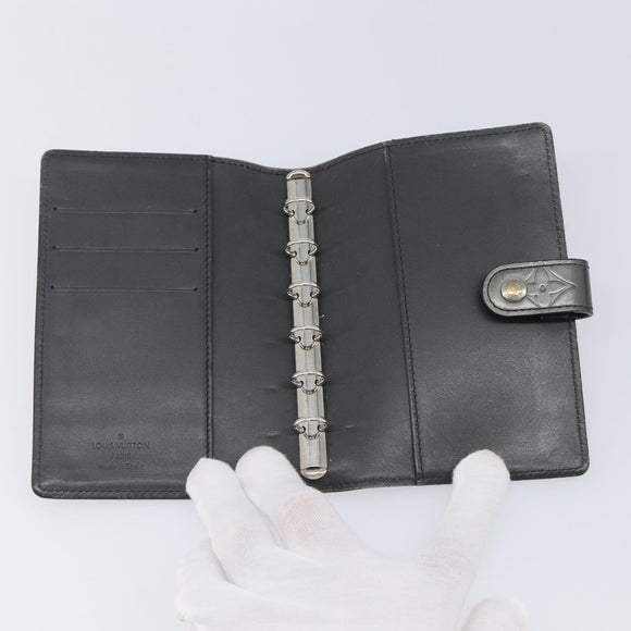 LOUIS VUITTON Monogram Mat Agenda PM Day Planner Cover Black R20932 Auth hk4172
