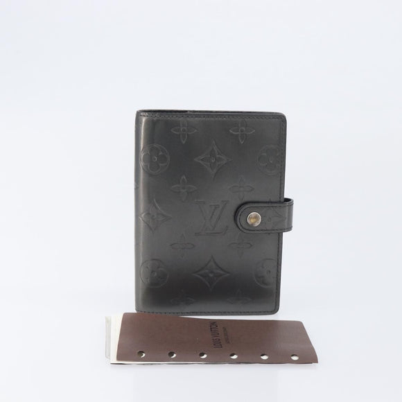 LOUIS VUITTON Monogram Mat Agenda PM Day Planner Cover Black R20932 Auth hk4172
