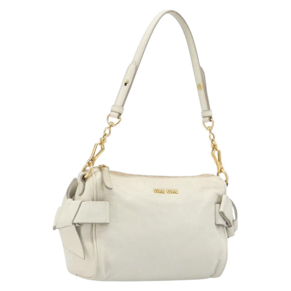Miu Miu Hand Bag Leather White Gold Auth hk4200V