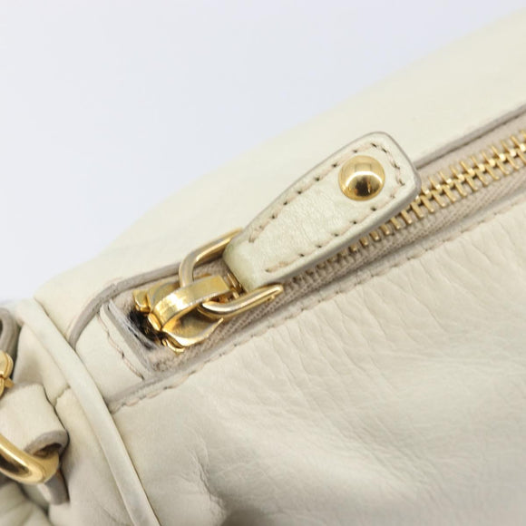 Miu Miu Hand Bag Leather White Gold Auth hk4200V