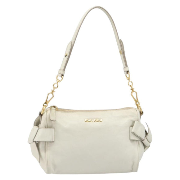 Miu Miu Hand Bag Leather White Gold Auth hk4200V