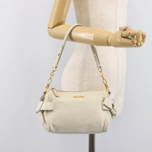 Miu Miu Hand Bag Leather White Gold Auth hk4200V