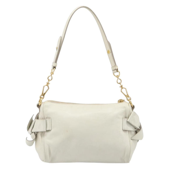 Miu Miu Hand Bag Leather White Gold Auth hk4200V