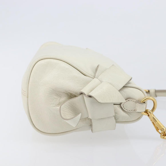 Miu Miu Hand Bag Leather White Gold Auth hk4200V