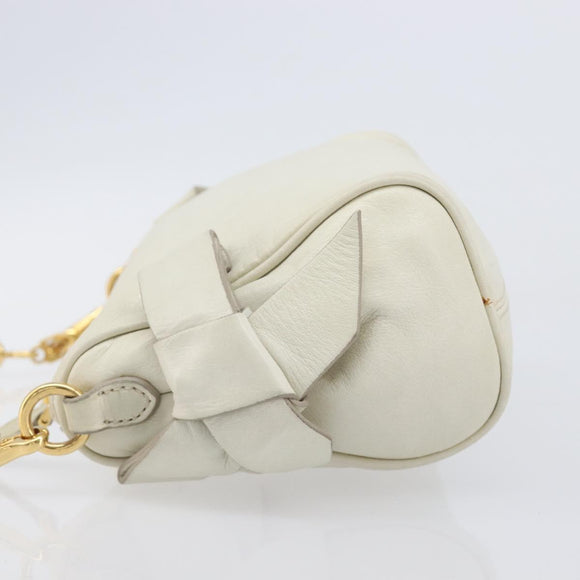 Miu Miu Hand Bag Leather White Gold Auth hk4200V