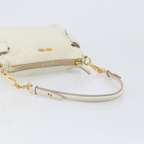 Miu Miu Hand Bag Leather White Gold Auth hk4200V