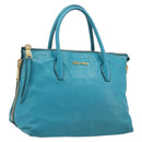 Miu Miu Tote Bag Leather Light Blue Gold Auth hk4202-1