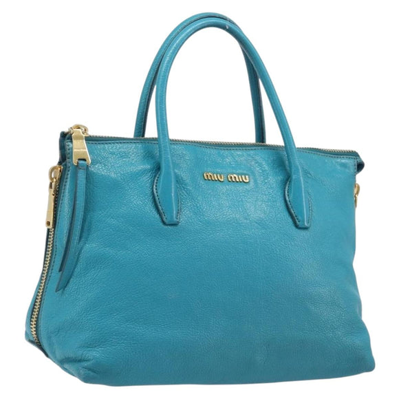 Miu Miu Tote Bag Leather Light Blue Gold Auth hk4202