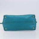 Miu Miu Tote Bag Leather Light Blue Gold Auth hk4202-5