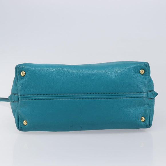 Miu Miu Tote Bag Leather Light Blue Gold Auth hk4202