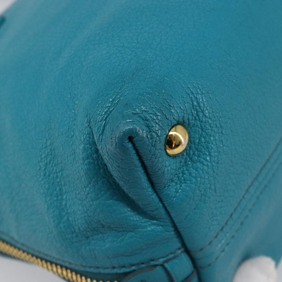 Miu Miu Tote Bag Leather Light Blue Gold Auth hk4202
