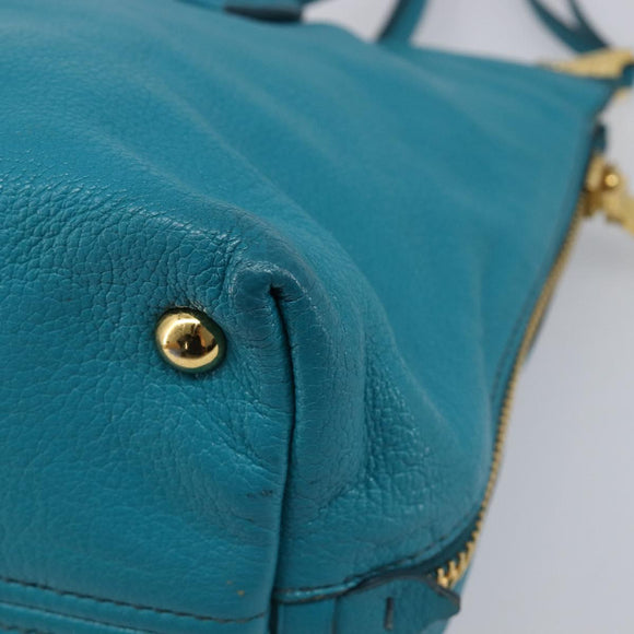 Miu Miu Tote Bag Leather Light Blue Gold Auth hk4202