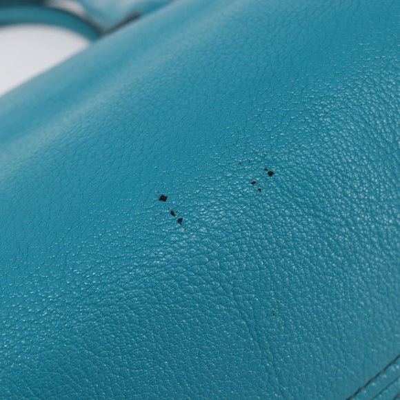 Miu Miu Tote Bag Leather Light Blue Gold Auth hk4202