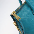 Miu Miu Tote Bag Leather Light Blue Gold Auth hk4202-21