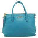 Miu Miu Tote Bag Leather Light Blue Gold Auth hk4202-13