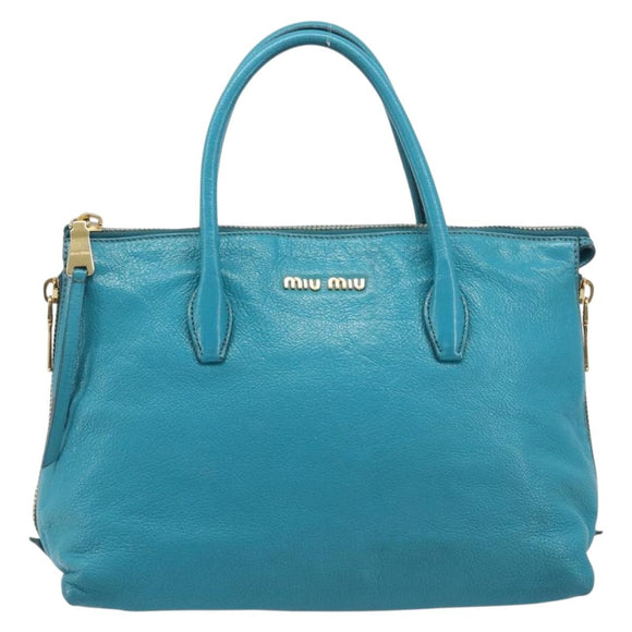 Miu Miu Tote Bag Leather Light Blue Gold Auth hk4202