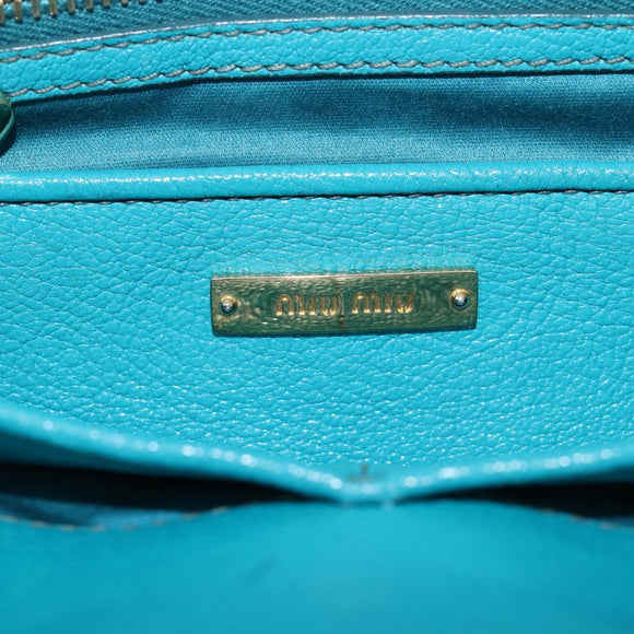 Miu Miu Tote Bag Leather Light Blue Gold Auth hk4202