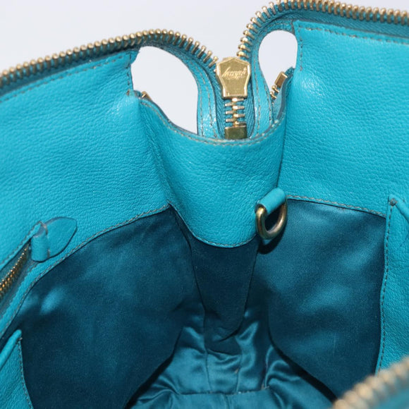 Miu Miu Tote Bag Leather Light Blue Gold Auth hk4202
