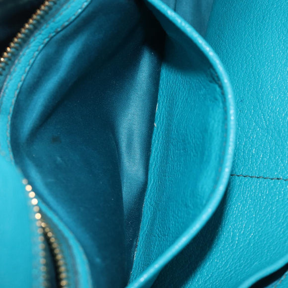 Miu Miu Tote Bag Leather Light Blue Gold Auth hk4202