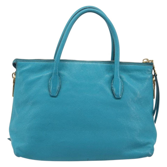 Miu Miu Tote Bag Leather Light Blue Gold Auth hk4202
