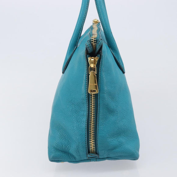 Miu Miu Tote Bag Leather Light Blue Gold Auth hk4202