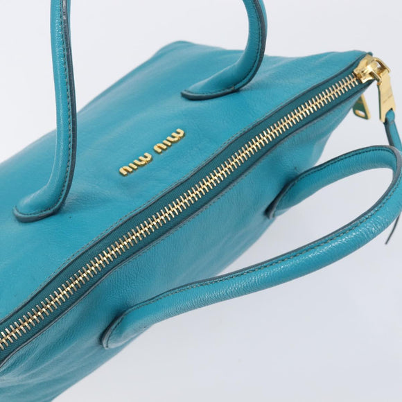 Miu Miu Tote Bag Leather Light Blue Gold Auth hk4202