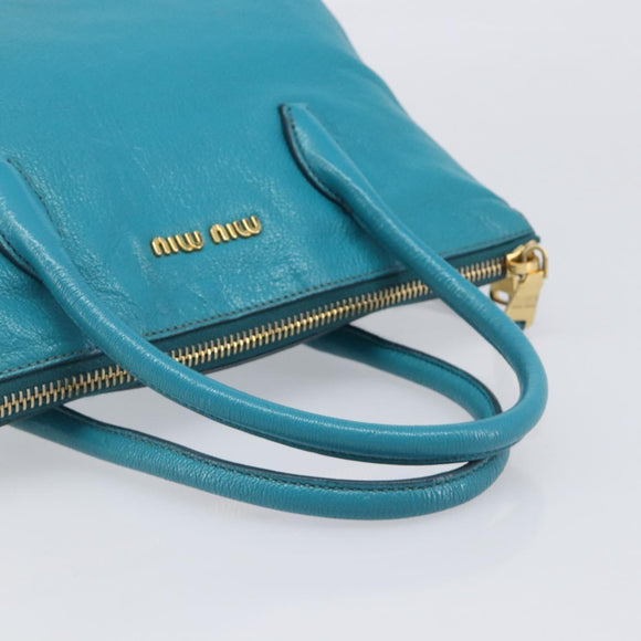 Miu Miu Tote Bag Leather Light Blue Gold Auth hk4202