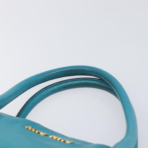 Miu Miu Tote Bag Leather Light Blue Gold Auth hk4202