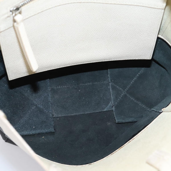 CELINE Vertical Cabas Small Hand Bag Leather 2way White Silver Auth hk4204