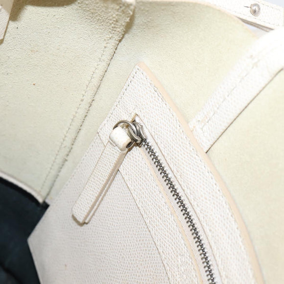 CELINE Vertical Cabas Small Hand Bag Leather 2way White Silver Auth hk4204