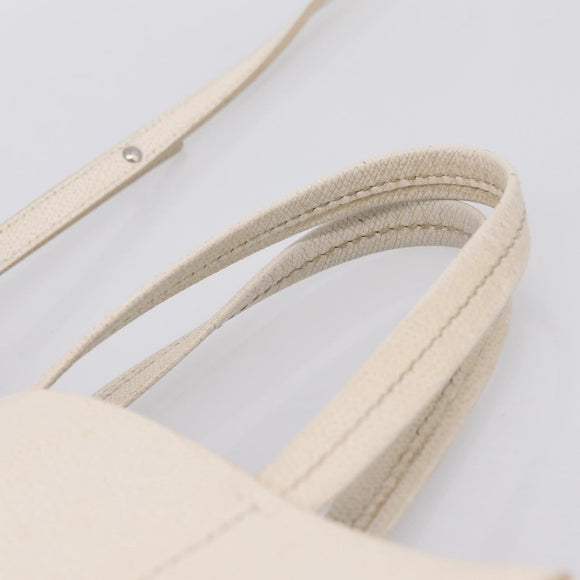 CELINE Vertical Cabas Small Hand Bag Leather 2way White Silver Auth hk4204