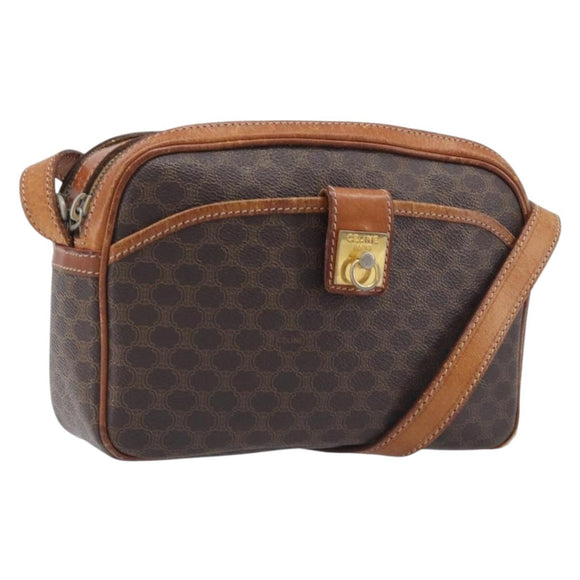 CELINE Macadam Canvas Shoulder Bag PVC Leather Brown Gold Auth hk4205