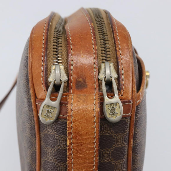 CELINE Macadam Canvas Shoulder Bag PVC Leather Brown Gold Auth hk4205